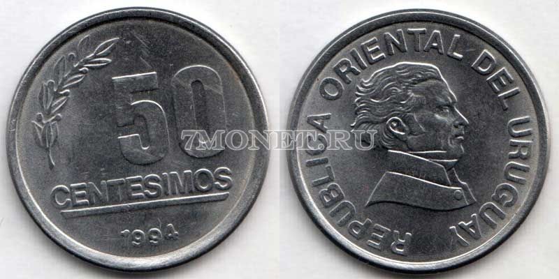 монета Уругвай 50 сентиссимо 1994 - 2002 год