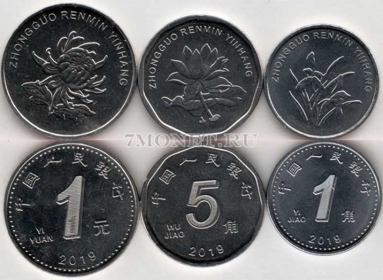 Китай набор из 3-х монет 1 юань, 1 цзяо, 5 цзяо 2019 год