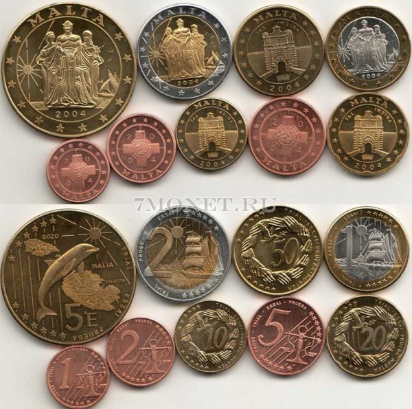 Мальта ЕВРО пробный набор из 9-ми монет 2004 год, в банковской коробке