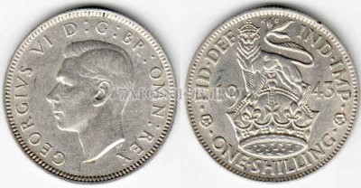 монета Великобритания 1 шиллинг (англ.) 1943 год Георг VI