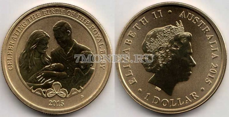 монета Австралия 1 доллар 2015 год Рождение принцессы Шарлотты