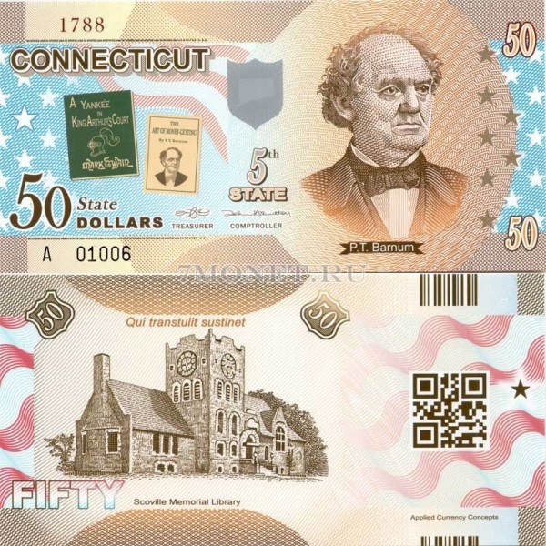бона США 50 долларов 2013 год штат Коннектикут, Финеас Тейлор Барнум
