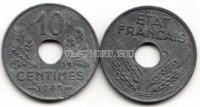 монета Франция 10 сантимов 1943 год для правительства Виши