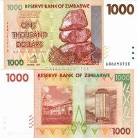 бона Зимбабве 1000 долларов 2007 год