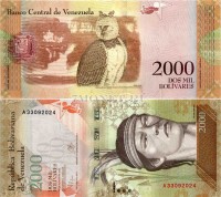 банкнота Венесуэла 2000 боливаров 2016 год Южноамериканский орёл