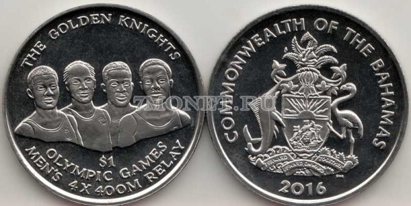 монета Багамы 1 доллар 2016 год XXXI летние Олимпийские Игры, Рио-де-Жанейро 2016, эстафета 4×400 метров