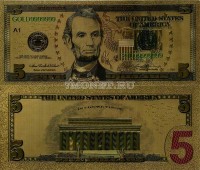 США 5 долларов сувенирная банкнота, металлизированный пластик