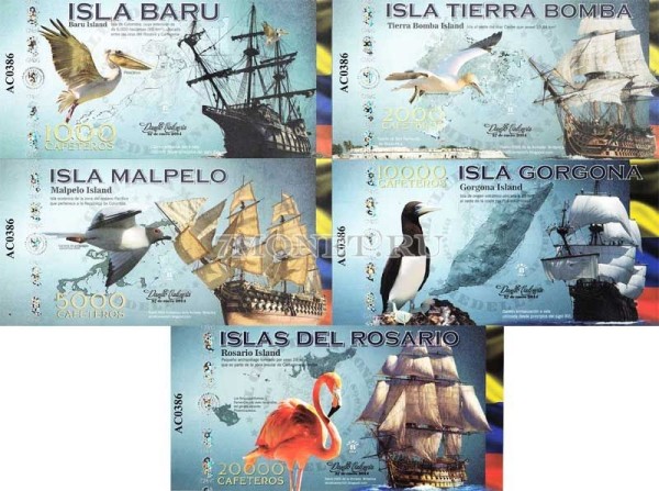 Колумбия набор из 5-ти банкнот 2014 год Серия Острова Колумбии
