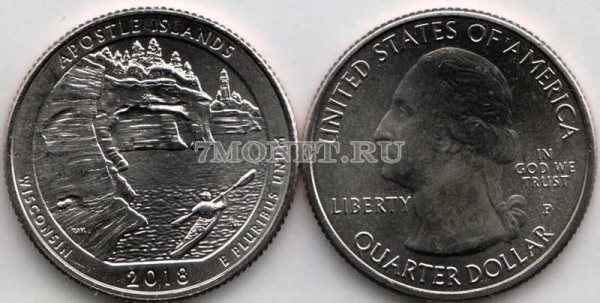 США 25 центов 2018P штат Висконсин Национальные озёрные побережья островов Апостол, 42-й