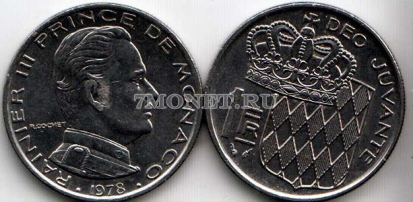монета Монако 1 франк 1978-1982 год Ренье III, 13-й князь Монако