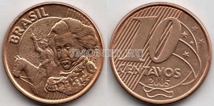 монета Бразилия 10 центаво 2001-2012 год