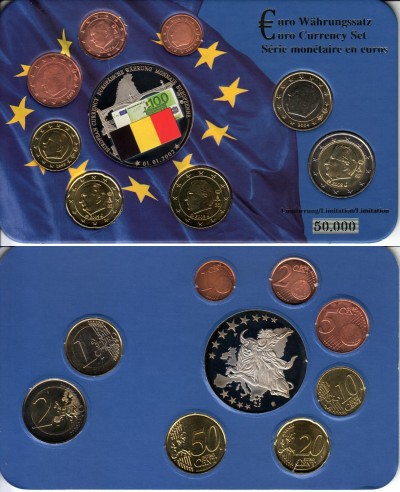 ЕВРО набор из 8-ми монет и цветного жетона Бельгия
