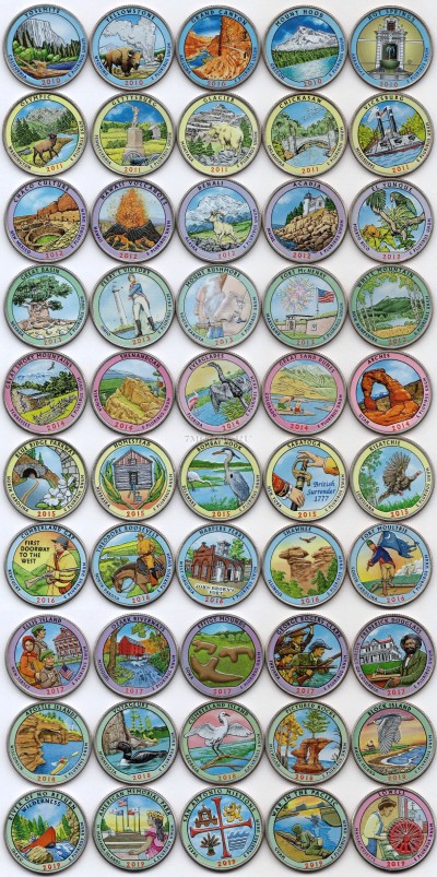  США набор из 50 квотеров 2010 - 2019 гг. Национальные парки, эмаль 