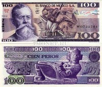 бона Мексика 100 песо 1981-82 год