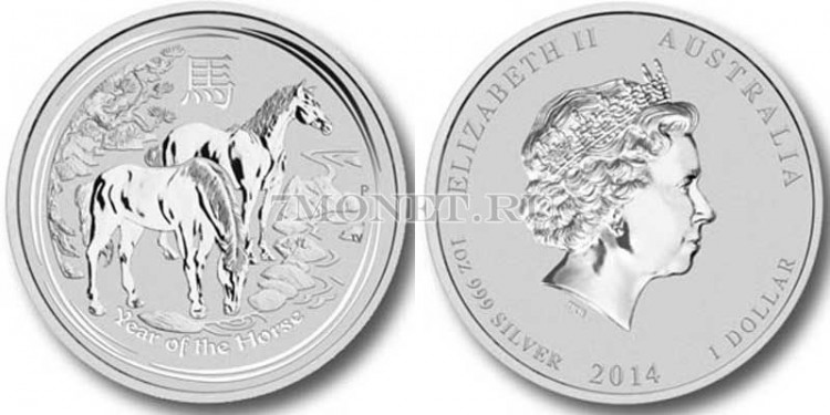 монета Австралия 1 доллар 2014 год лошади инверсивный PROOF в капсуле
