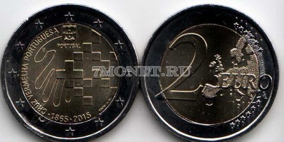 монета Португалия 2 евро 2015 год 150 лет Красному Кресту