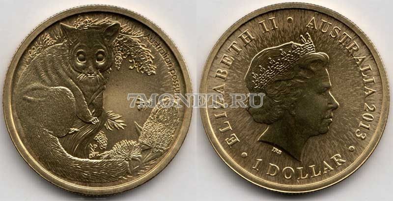 монета Австралия 1 доллар 2013 год Серия детеныши животных - Поссум