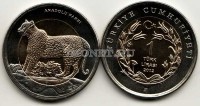 монета Турция 1 лира 2012 год леопард биметалл
