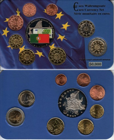 ЕВРО набор из 8-ми монет и цветного жетона Португалия
