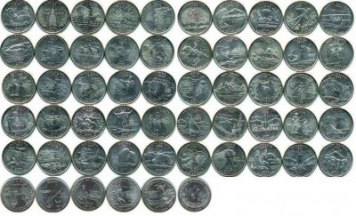 США набор из 56-ти монет 25 центов штаты, округа и территории