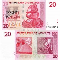 бона Зимбабве 20 долларов 2007 год
