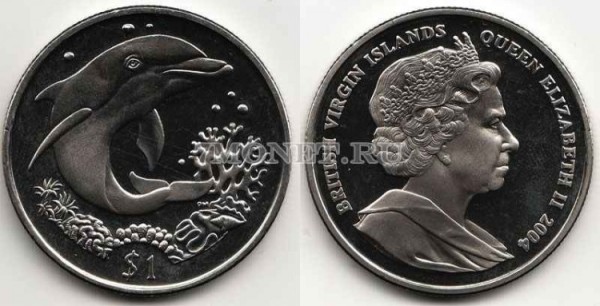 монета Виргинские острова 1 доллар 2004 год дельфин