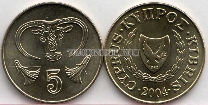 монета Кипр 5 центов 2004 год 