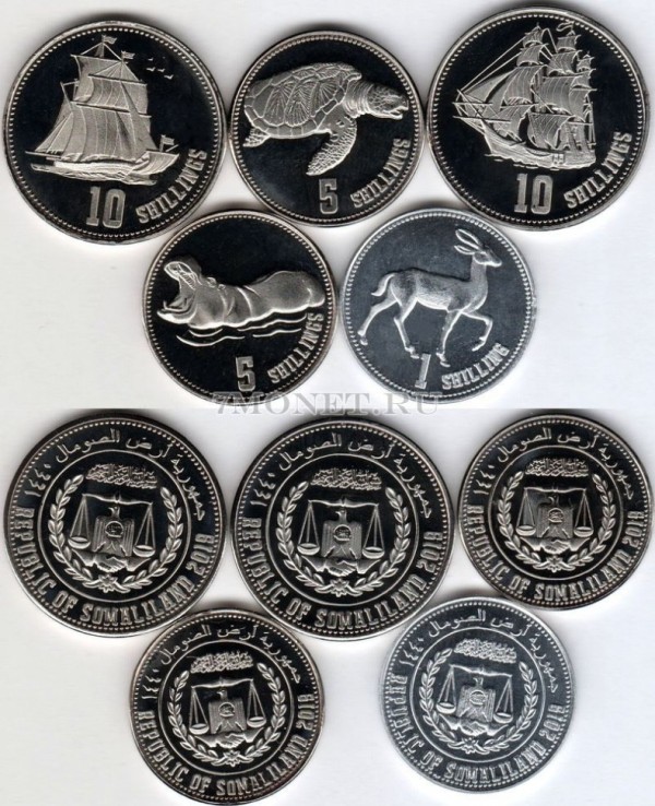 Сомалиленд набор из 5-ти монет 2019 год Корабли и животные