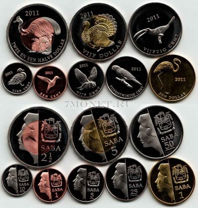 Остров Саба набор из 8-ми монет 2011 год птицы