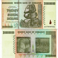 бона Зимбабве 20 миллиардов (биллионов) долларов 2008 год UNC
