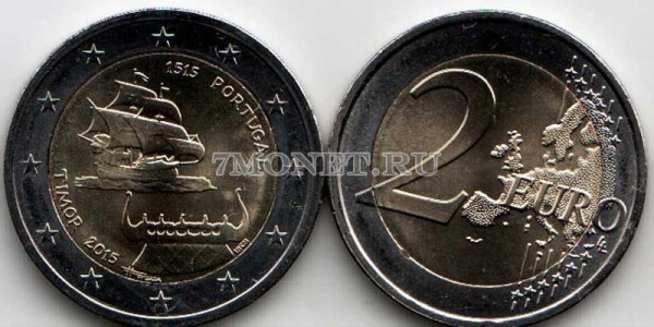 монета Португалия 2 евро 2015 год Открытие Португальского Тимора в 1515 году