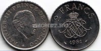 монета Монако 2 франка 1981 год Князь Ренье III