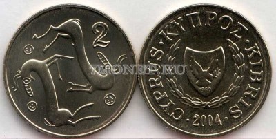 монета Кипр 2 цента 2004 год