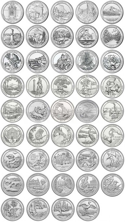 США набор из 54 монет 25 центов Национальные парки