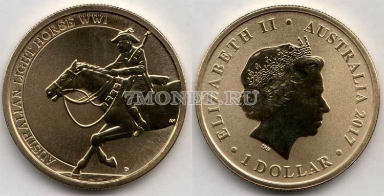 монета Австралия 1 доллар 2017 год Австралийская лёгкая кавалерия 