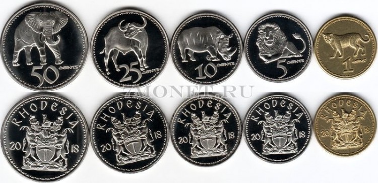 Родезия набор из 5-ти монет 2018 год Фауна