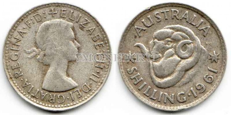 монета Австралия 1 шиллинг 1961 год Елизавета II