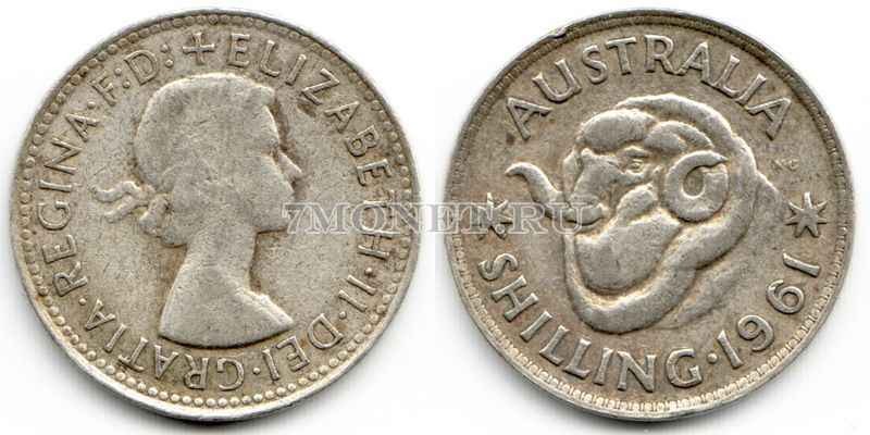 монета Австралия 1 шиллинг 1961 год Елизавета II