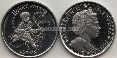 монета Остров Мэн 1 крона 2001 год Гарри Поттер и Волшебная палочка