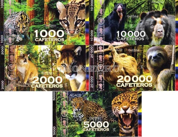 Колумбия набор из 5-ти банкнот 2015 год Фауна