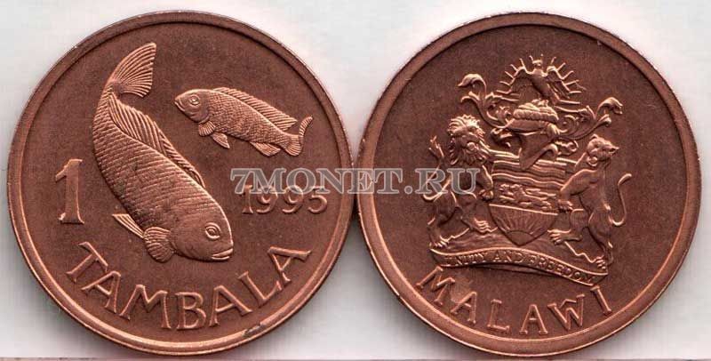 монета Малави 1 тамбала 1995 год Тилапии