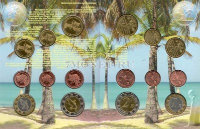 ЕВРО пробный набор из 8-ми монет Мартиника 2005 год, в буклете