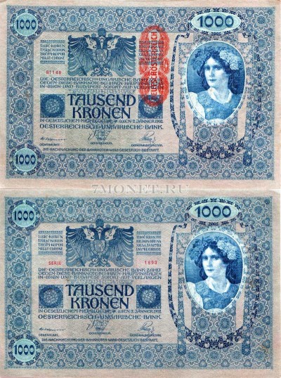 бона Австрия 1000 крон 1919 (1902) год. С надпечаткой