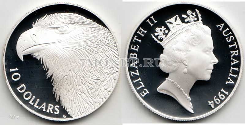 монета Австралия 10 долларов 1994 год Клинохвостый Орёл PROOF