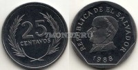 монета Сальвадор 25 центаво 1988 год