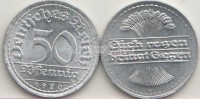 монета Германия 50 пфеннигов 1920 год, двор А и D