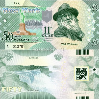 бона США 50 долларов 2013 год штат Нью-Йорк, Уолт Уитмен