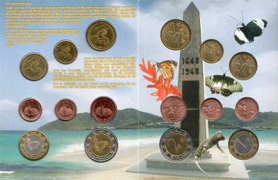 ЕВРО пробный набор из 8-ми монет Сен-Мартен 2005 год, в буклете