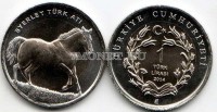 монета Турция 1 лира 2014 год жеребец Байерли Тюрк, биметалл