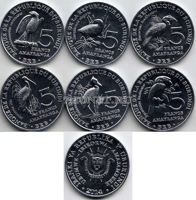 Бурунди набор из 6-ти монет 2014 год Птицы